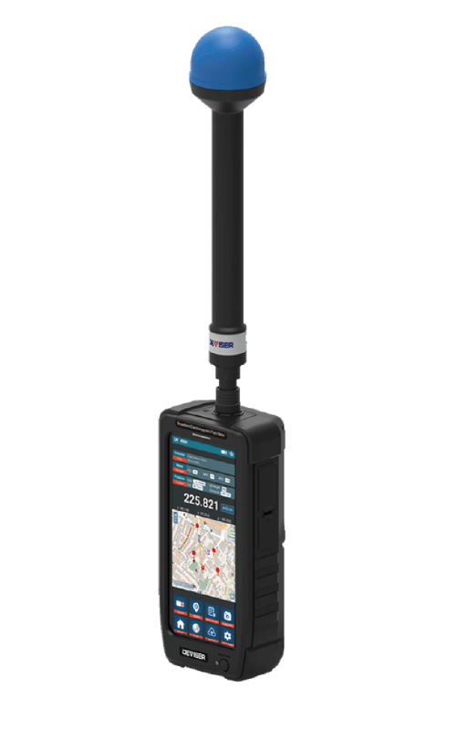 EM9D/N Broadband Electromagnetic Field Meter: Appareil de mesure des champs électromagnétiques de 9 kHz à 40 GHz, avec récepteur GPS/GLONASS, boussole électronique, capteurs de température et d'humidité, et caméra HD intégrée. Fonctionnalités incluent capture de données, interfaces Bluetooth, Wi-Fi et USB-C, mémoire de 4GB RAM et 16GB ROM, et option de chargement et intégration dans le cloud.